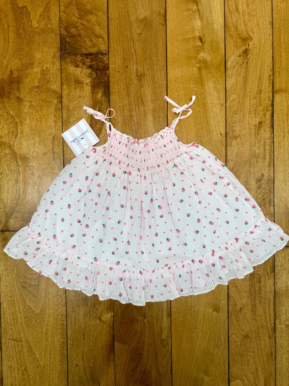 James & Lottie Strawberry Swiss Dot Smocked Dress/Tunic NWT Girls Size 5-6